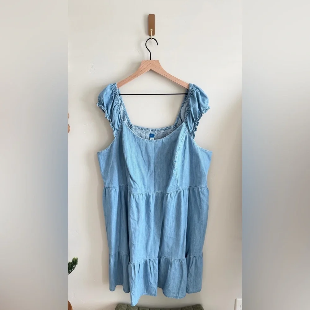 Old Navy Fit & Flare Puff-Sleeve Smocked Jean Mini Dress